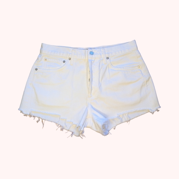 Agolde NWT Parker White Cut Off Denim Shorts Step Hem Distressed - Picture 3 of 9